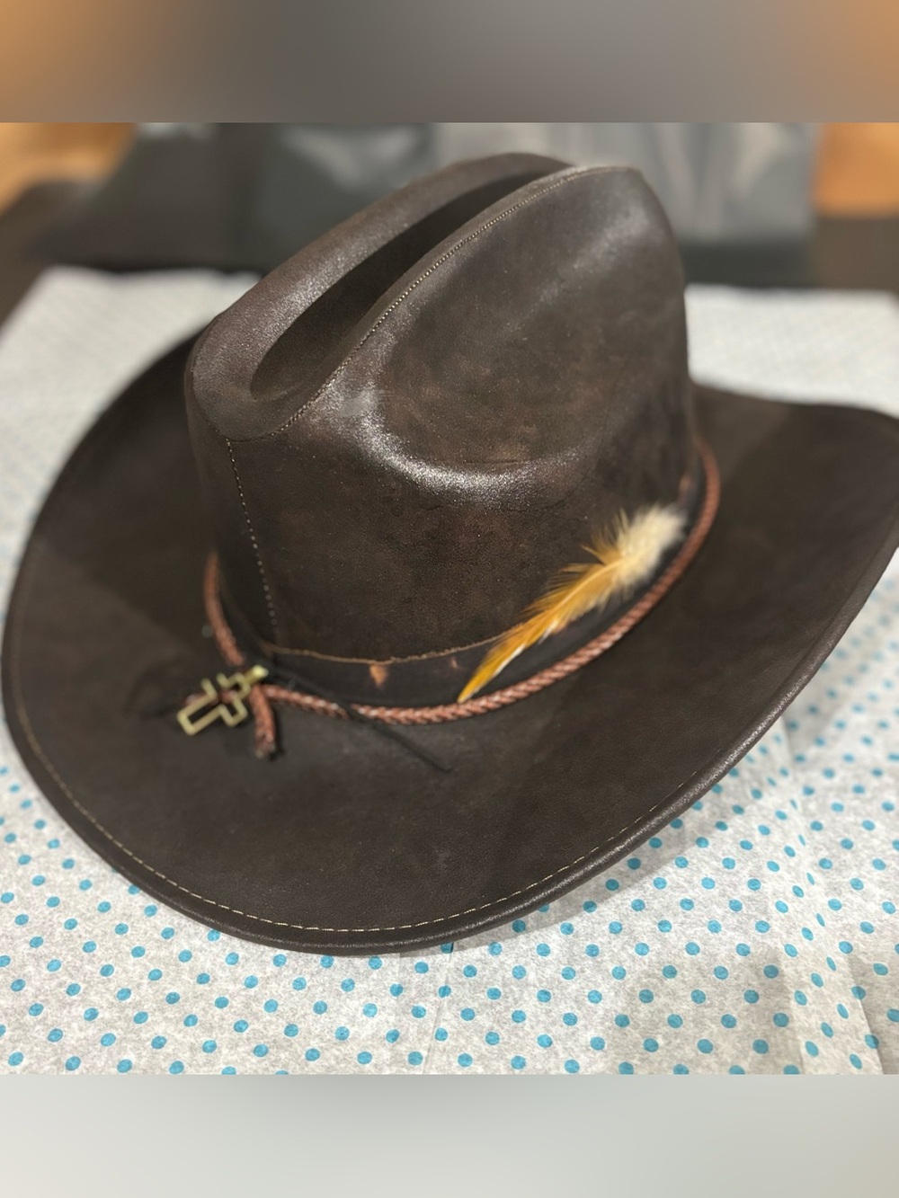 American Hat Makers Distressed Brown Leather Cowboy Hat, M
